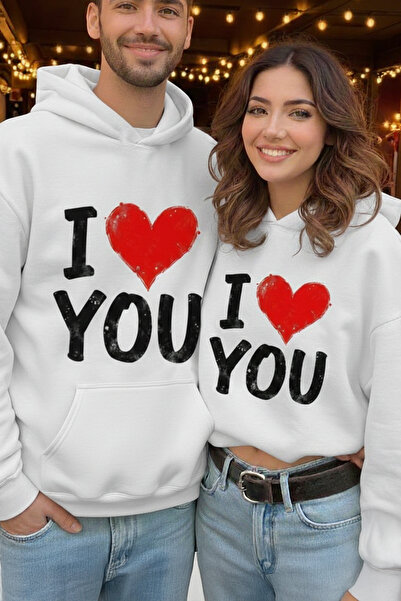 EFFRENATU I Love You Print Dear Couple Combinations 2-Piece Product Hooded Sw...