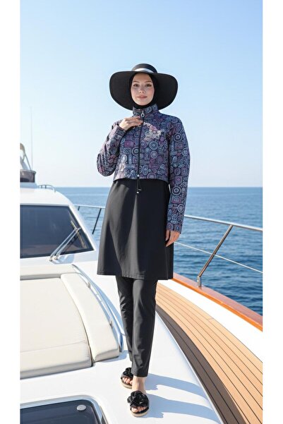 new ats Full Covered Hijab Swimsuit Ethnic Patterned 4-Piece Set