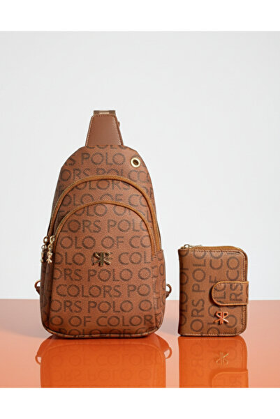 Çanta Trend Polo of Colors Women's Adjustable Strap Tan Monogram Body Bag Com...