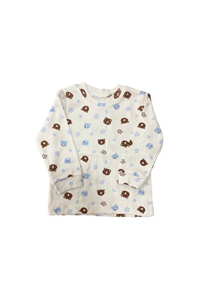 TWOO KİDS Erkek Bebek Ayıcık Desenli Ribanalı Uzun Kollu Tişört Pamuklu Penye
