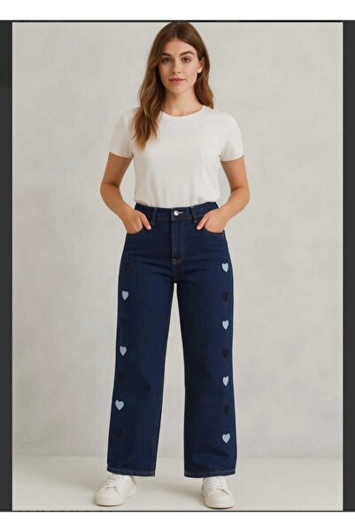 Semesia Heart Embroidered Baggy Jeans