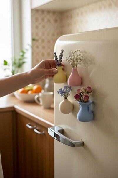 Bihome Ev Dekor & Hediyelik Dekoratif Buzdolabı Magneti 4'lü Manyetik Vazo – ...