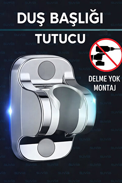 SUVİA Duş Başlığı Tutucu Yapışkanlı – Ayarlanabilir, Su Geçirmez, Delme Gerek...