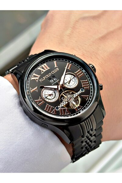 JG. Polo Club Automatic Black Color 5 Atm Water Resistance Steel Case Men Wri...