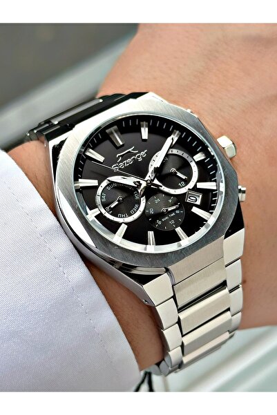 Slazenger Functional Silver-Black Color 10 Atm Water Resistance Steel Case Me...