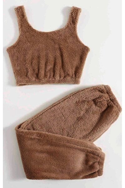 Risil-Nu Company Plush Suit Sleeveless Strap Plush Fleece Bottom Top Tracksui...