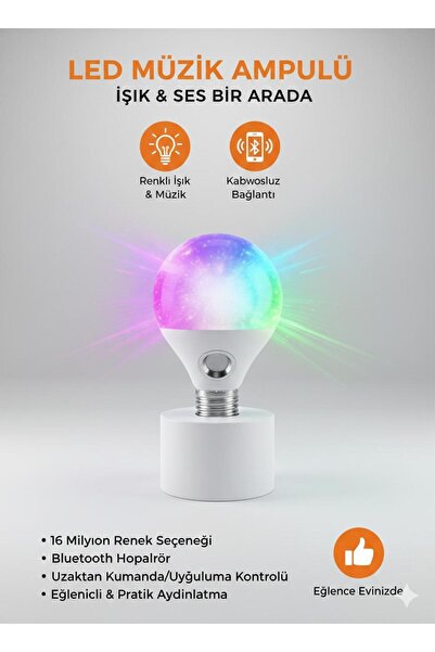 TeknoEser Bluetooth Hoparlörlü LED Ampul – Renkli Işık ve Müzik Bir Arada