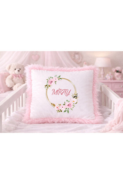 Moda Lime İsme Özel Bebek Yastığı | Peluş Kenarlı | Çiçek Çerçeveli Desen | K...