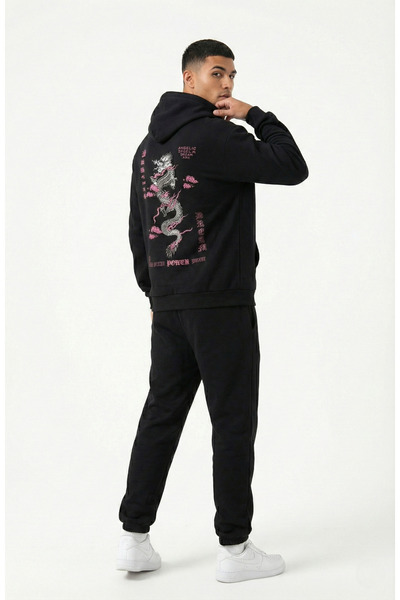 NEVERMIND Unisex Oversize Hoodie Detailed Graphic Figure Printed Model Nevermindgfikür Black