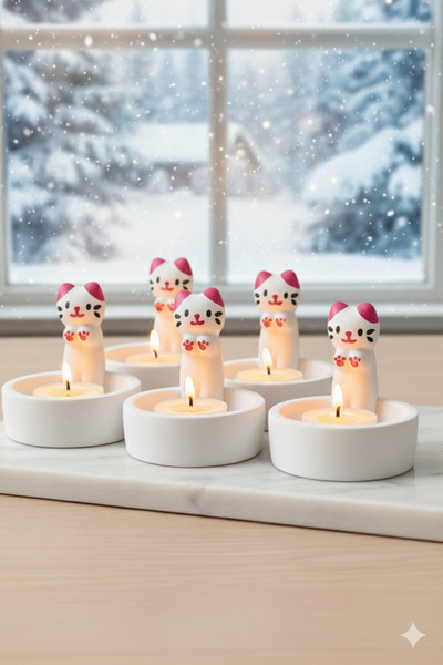 Şirin Hediyelik Elini Isıtan Sevimli Kedi Mumluk 5li Set