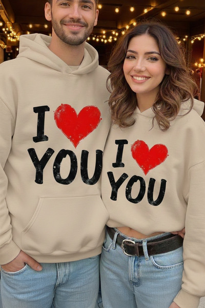 EFFRENATU I Love You Print Dear Couple Combinations 2-Piece Product Hooded Sw...