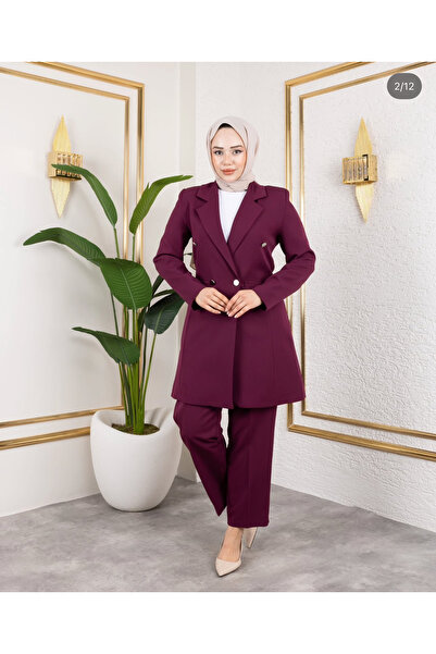 Elif Artar Blazer takım pantolonlu bordo