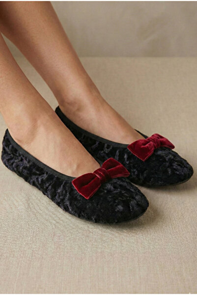 Mijja شباشب منزلية مخملية بفيونكة حمراء، هدية يومية، أحذية غير قابلة للانزلاق...