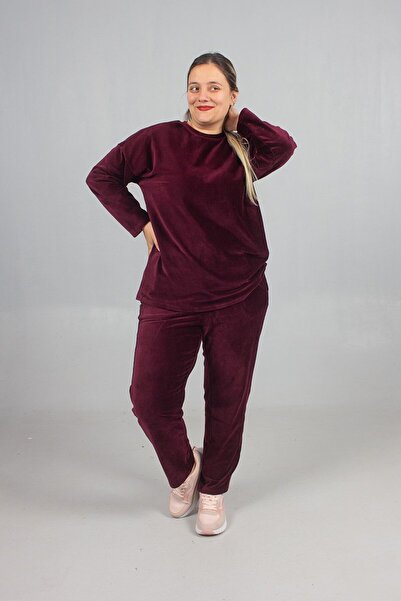 Truva XXL Plus Size Shoulder and Leg Stone Velvet Tracksuit Set – Premium Qua...