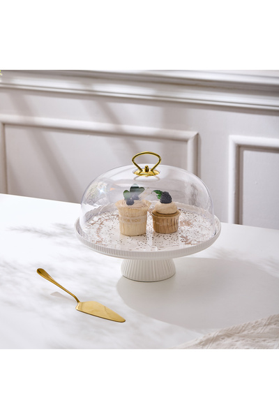 Malooki Porcelain cake plate with stand and transparent lid, 27.5 cm - Sprink...