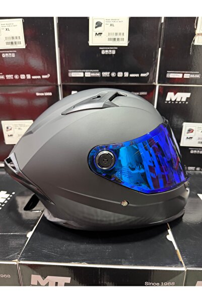 MT Helmets Braker sv pure mat siyah kask mavi vizörlü (+1 şeffaf vizörlü)