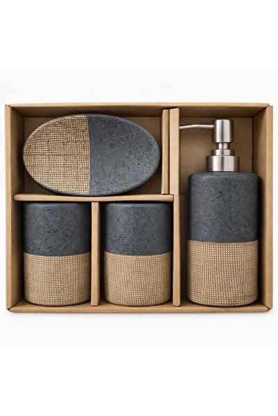 DEVADA HOME Seramik Banyo Aksesuar Seti 4 Parça Banyo Seti
