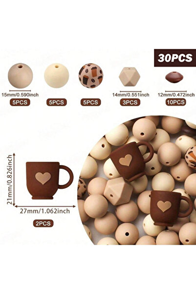 Choice7 مجموعة خرز سيليكون من سلسلة القهوة، مكونة من 30 قطعة، بنمط 2 أو 4 أو ...