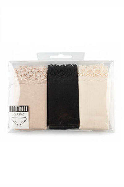 Dominant Kadın 3'lü Paket Pamuklu Bikini Külot Seti - Pudra / Siyah / Ekru