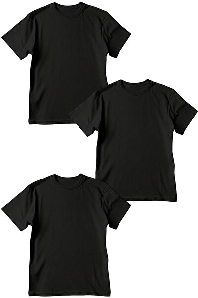 aytok tekstil Makiteks Black Crew Neck Basic Cotton T-Shirt - Single and Mult...