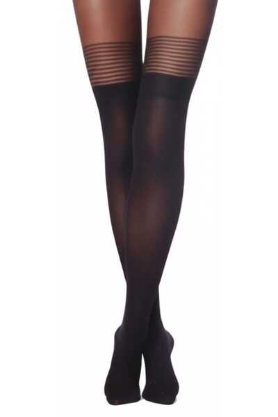 KNC EXCLUSİVE CLASSİC Kadın Siyah İnce çorap Çizgili Jartiyer Görünümlü Külot...