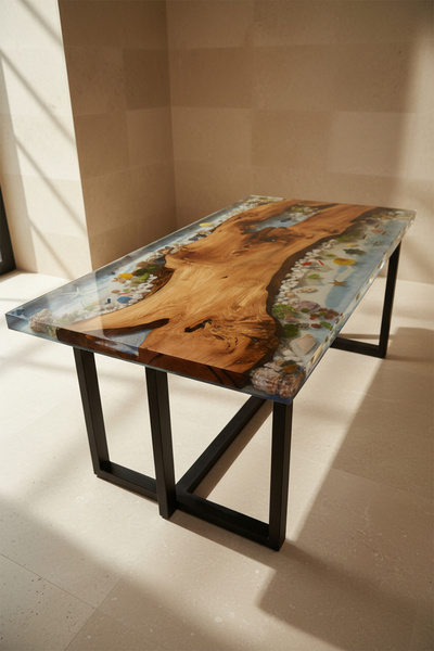 Nadisse Ahşap Mavi River Epoksi Masa