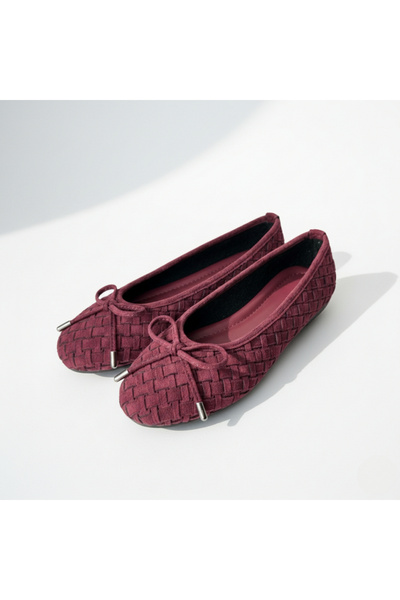 TopukTrend Kadın Babet El Yapımı Süet Deri Babet – Örme Deri, Fiyonklu, Rahat...