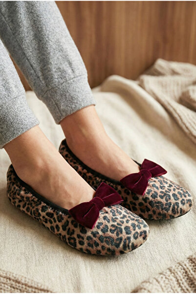 Mijja شباشب منزلية مخملية بفيونكة مخملية بورجوندي، هدية يومية، أحذية مريحة غي...