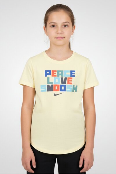 Nike Kids Girl Sportswear Fit Short Sleeve Outdoor Top, Pale Yellow