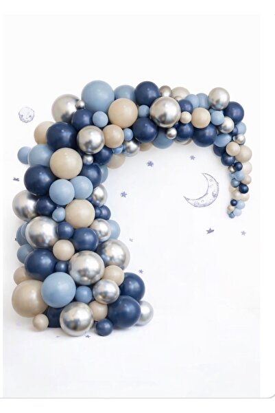 Öztürkpartievi Fırtına Mavi – Koyu Lacivert – Krem – Gümüş Balon Zinciri Seti...
