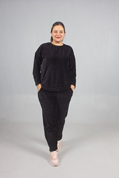 Truva XXL Plus Size Shoulder and Leg Stone Velvet Tracksuit Set – Premium Qua...