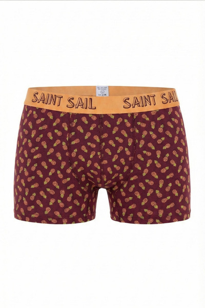 Saint Sail Pineapple Patterned Burgundy Mustard Belted Cotton Men's Boxer