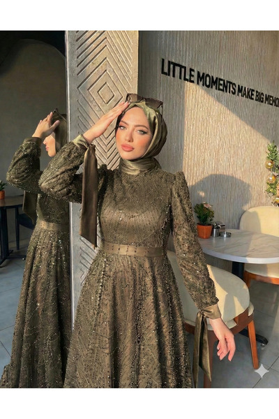 Modarana Vittoria Kolu Fiyonk Boncuk Zincir İşlemeli Abiye