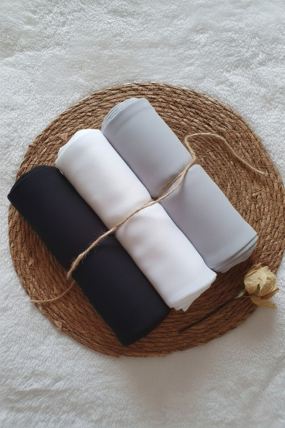 EFFRENATU 3-Piece Chiffon Shawl Set – Soft Tones – 70×180 cm