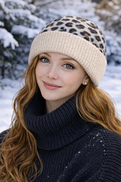 laviyonsa Leopard Print Mohair Woven Beret