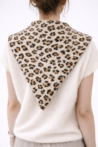 laviyonsa Triangle Cut Mohair Woven Leopard Print Shoulder Shawl & Scarf
