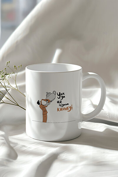 YasBey DESIGN Kahve Sevgisi Temalı 330ml Baskılı Beyaz Porselen Kupa Bardak