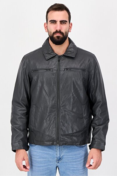 Dockers Men Solid Motorcycle Jacket, Dark Grey
