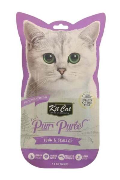 Kit Kat Cat Food Puree Complete and Balanced with Tuna and Shellfish, 4x15g