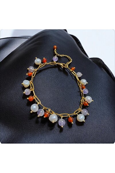 Birtakı'm Şeyler Natural Stone Agate, Amethyst and Cultured Pearl Handmade St...