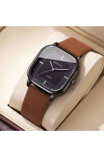 Choice Brown Black No Box Fashion Square Minimalist Men's Quartz Watch Casual...