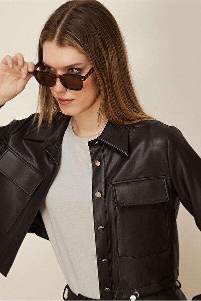 Alvina Artificial Leather Suit with Skirt 46064