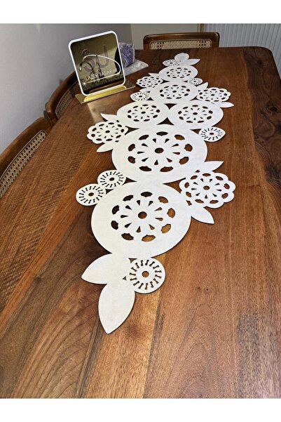 EHA LAZER Cream Color Crochet Flower Pattern Modern Runner - Tablecloth