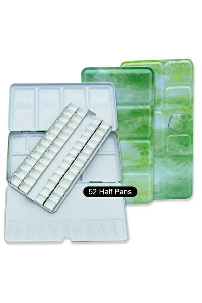 Choice L Green-52 Empty Metal Watercolor Tin Palette Box With 14/26/52pcs Det...