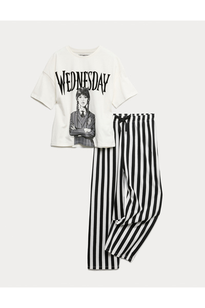 Marks & Spencer Saf Pamuklu Wednesday Desenli Pijama Takımı (6-16 Yaş)