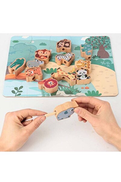 smile toys Jucarie Montessori din Lemn – Puzzle si Snuruit Animalute, 27 piese