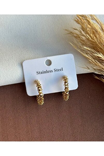 Armi Accessory Gold Çelik kararma solma yapmaz tırtıklı halka küpe