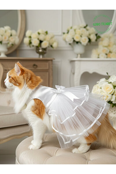Gobo Kedi Köpek için Şık Tasarım Gelinlik & Doğum Günü Abiyesi Parti Kıyafeti...