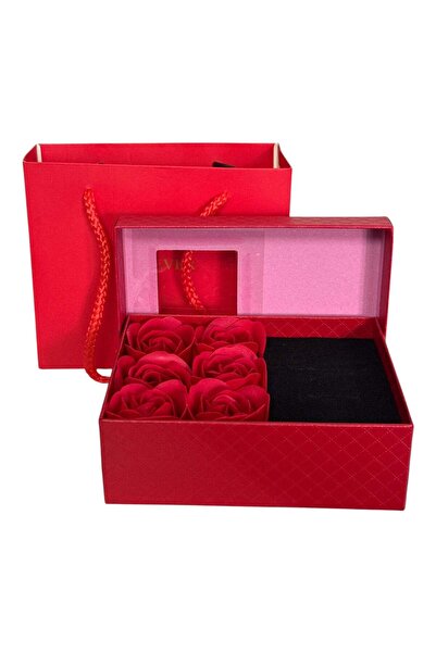 Zet Gift box with scented roses and jewelry compartment – 15 × 5 × 9 cm - Red