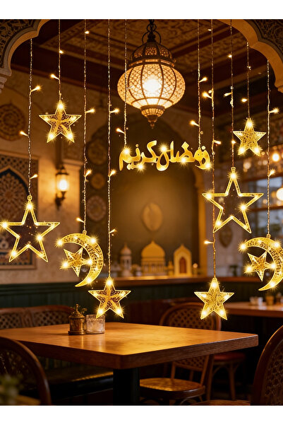 Yoawllty Ramadan Lights Warm White Moon Star Curtain Light, Ideal Ramadan Dec...